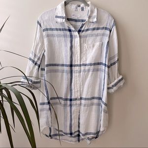 Gap Boyfriend 100% Linen Plaid Button Down Shirt